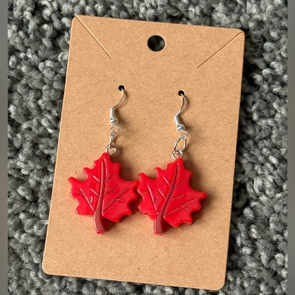 Handmade Red Leaf Earrings - Picture 1 of 2
